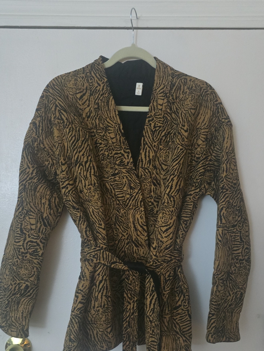 Roark Black and Brown Tiger Print Reversable Long-Sleeve Wrap Jacket